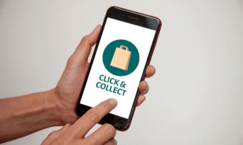 Phone displaying a Click & Collect shopping option