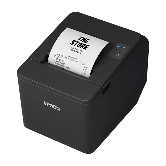 Epson TM-T20IV Thermal Receipt Printer Left Facing with 80mm Receipt