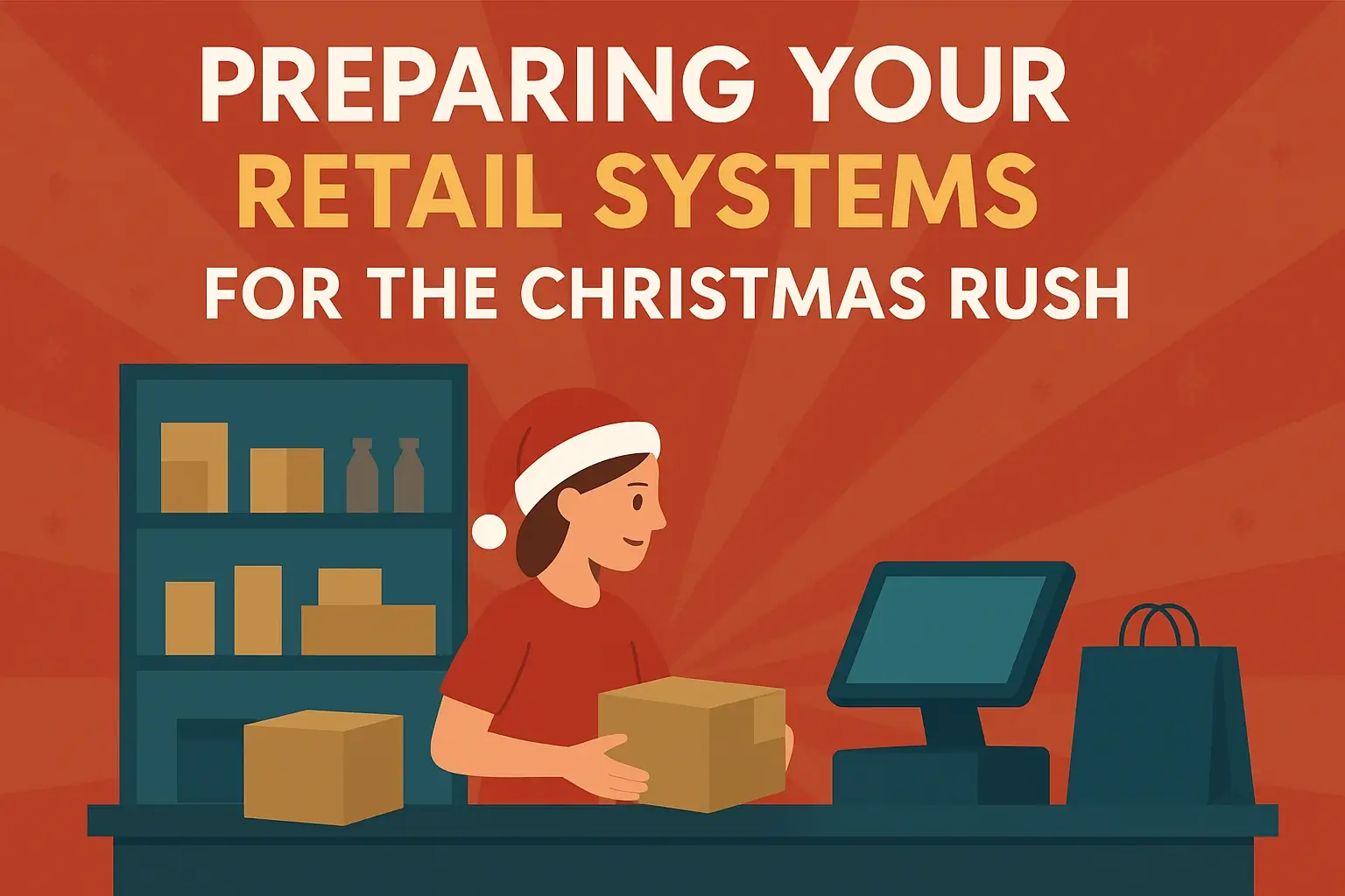 Retail staff preparing stock and tills for the Christmas trading period